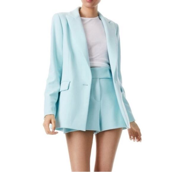 ALICE + OLIVIA Justine Roll Cuff Blazer Julep Blue Light Academia NWT 14 $550 - Picture 3 of 6